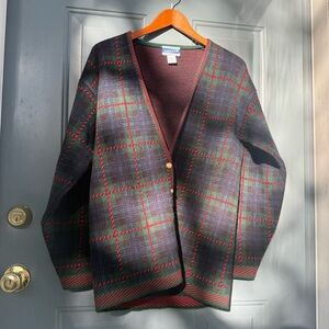 Vintage Pendleton Plaid Wool Cardigan - Green, Navy & Red